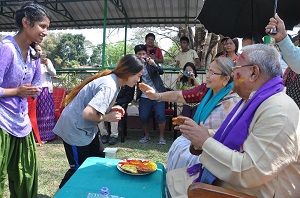 The Governor of Arunachal Pradesh Shri PB Acharya and State�s First Lady Smt Kavita Acharya celebrate the festive occasion of Holi with differently abled childrens of Donyi-Polo Mission School for the hearing and visually impaired, Chimpu  on 13th March 2017.